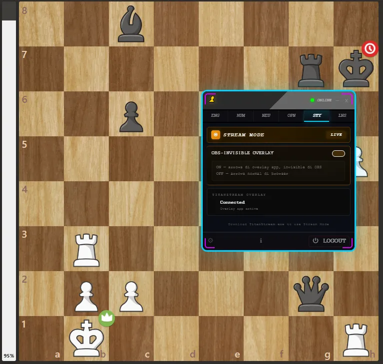 Titan Chess position analysis with eval bar